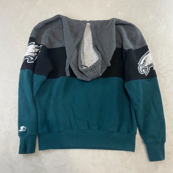STARTER Philadelphia Eagles Football Black Green Pullover Hoodie Embroidered M - Picture 8 of 12